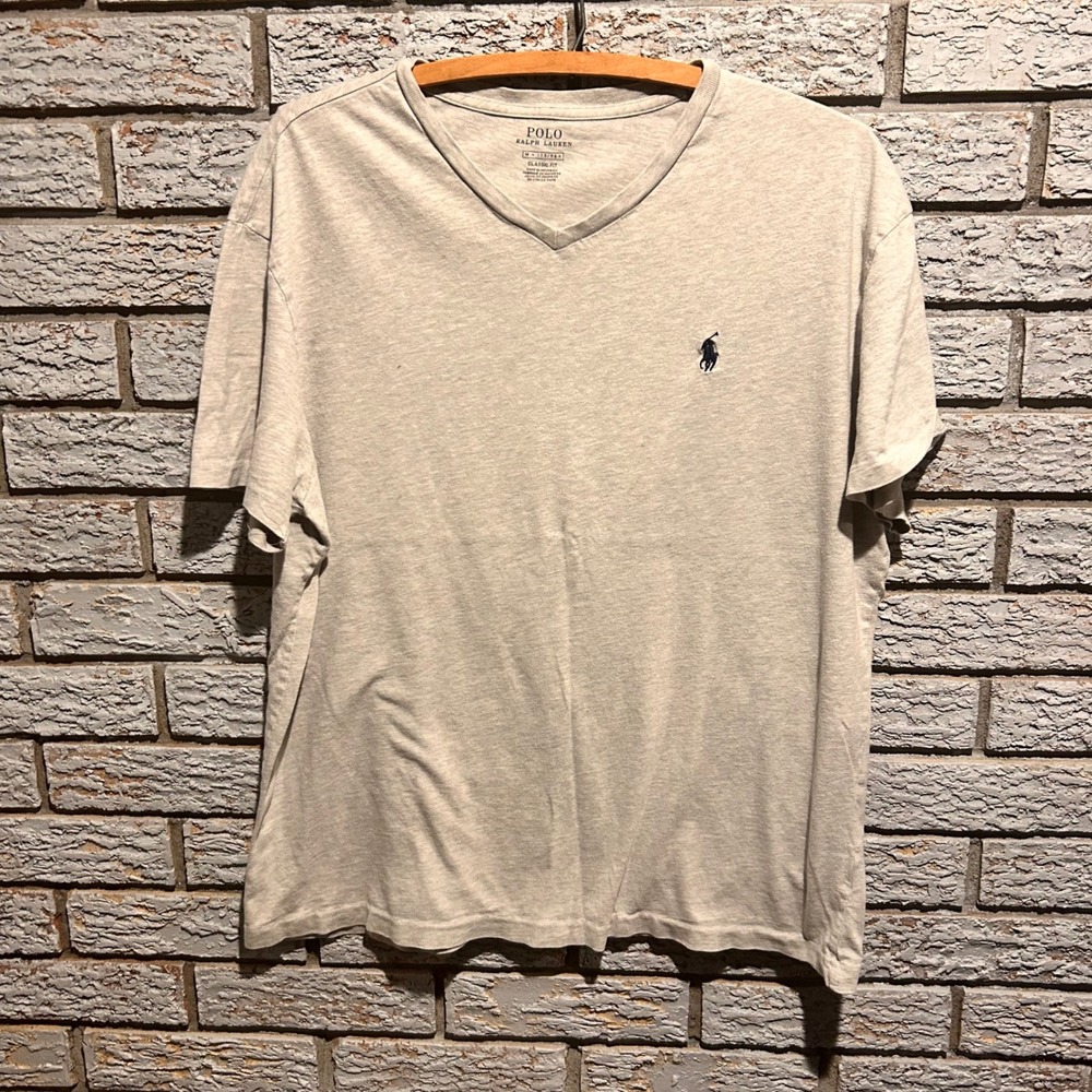 Polo Ralph Lauren Mens V-Neck T-Shirt Grey Classic Fit Short Sleeve M RN41381